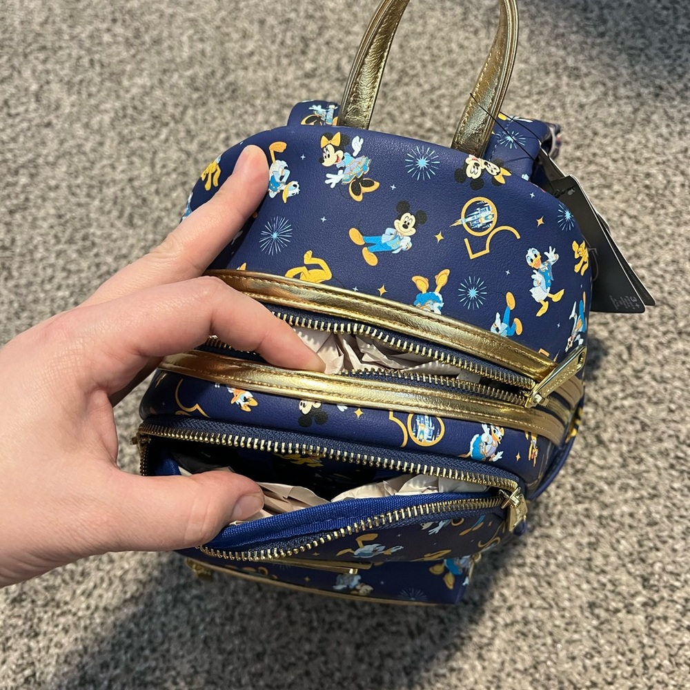 Loungefly Navy Blue & Gold Disney Parks 50th Mini Backpack new with tag - Picture 5 of 7